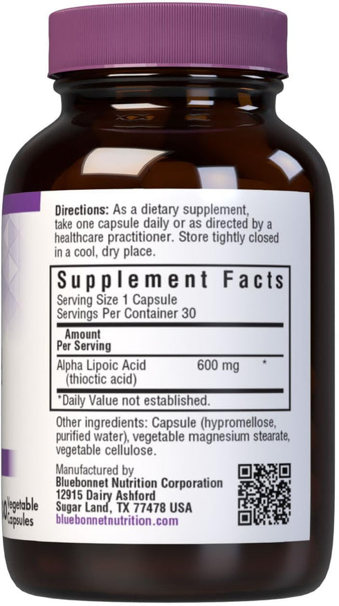 BlueBonnet Alpha Lipoic Acid 600mg - Powerful Antioxidant Nerve Support Supplement for Women & Men - Non-GMO, Vegan, Kosher - Gluten-Free, Soy-Fre...