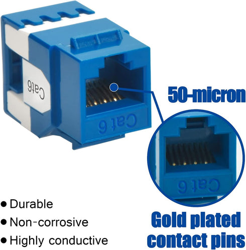 Cat.6 RJ45 110 Type 180° Keystone Jack (5-Pack, Blue)...