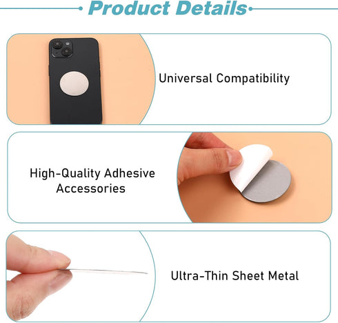 40Pcs Phone Metal Plates, Round Mobile Phone Metal Plate Made Iron, Adhesive Cell Phone Case Back Magnet Stickers for Magnetic Car Mount, Crafts W...