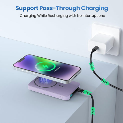 Magnetic Portable Charger Power Bank 5500mAh,Slim Wireless Portable Charger with LCD Display,PD Fast Charging USB-C Battery Pack Compatible with M...
