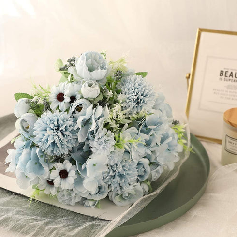 Nubry 3pcs Artificial Flowers Bouquet Fake Peony Silk Hydrangea Wildflowers Arrangements with Stems for Wedding Home Centerpieces Decor (Light Blu...