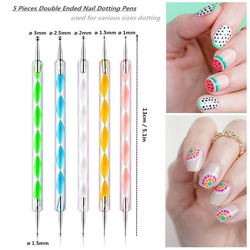 5PCS Dotting Pens and 3PCS Nail Painting Brushes, Double Ended Nail Brushes and Dotting Tool Kit, Nail Art Design Tools...