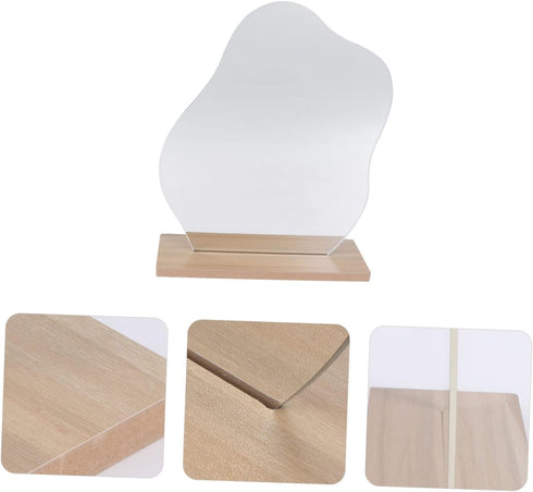 1pc Tabletop Photo Dormitory Table European for Frameless Irregular Lady Dressing Creative Women Mirror Makeup Living Desktop Standing Wooden Stan...