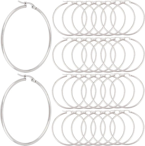 1 Box 30 Pairs Stainless Steel Earring Beading Hoops Silver Hoop Earring Findings Round Large Circle Dangle Hypoallergenic Hoop Earrings Open Earr...