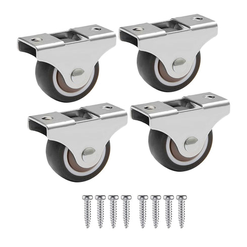 Mini Fixed Caster Wheels 1 Inch Low Profile Small Casters with Screws, Steel Top Plate, Silent Ball Bearing Rubber Rolling Caster Wheels for Furni...