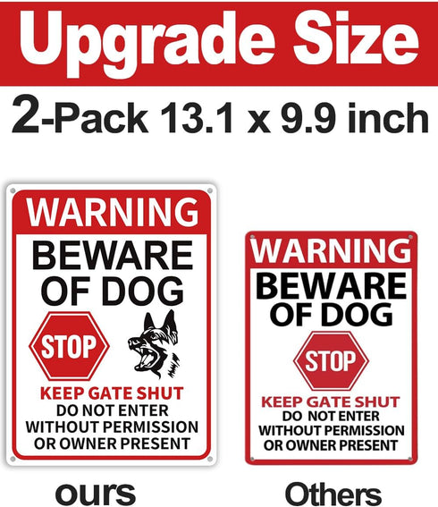 2 Pack Beware of Dog Signs, 13x9.9 inch Reflective Tin Sign Beware of Dog for Fence, Do Not Enter Sign Great for Garden and Yard Wall Decor...