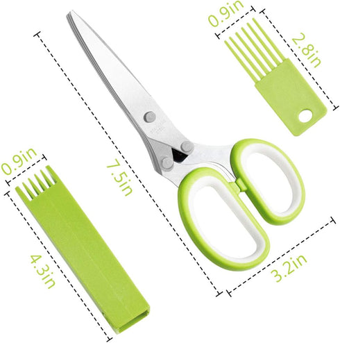 Herb Cutter Scissors 5 Blade Scissors Kitchen Multipurpose Cutting Shear with 5 Stainless Steel Blades & Safety Cover & Cleaning Comb Cilantro Sci...