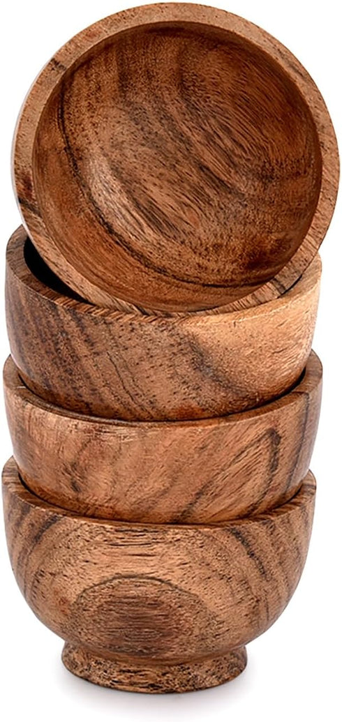 Bowl Sets Acacia Round Bowl for Condiments, Dip Sauce, Nuts, Candy and More (Set of 4), (3" x 3" x 2")...