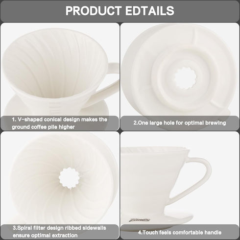 Bincoo Pour Over Coffee Dripper-V60 Ceramic Coffee Dripper Pour Over Cone Coffee Maker Size 01,Portable Coffee Maker For for Home, Cafe, Restauran...