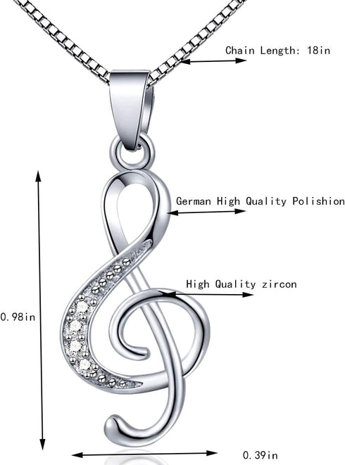 Music Note Pendant Necklace 925 Sterling Sliver Cubic Zirconia for Women Mother’s Day Valentine's Day Christmas Jewelry Gift Chain 18 Inches...