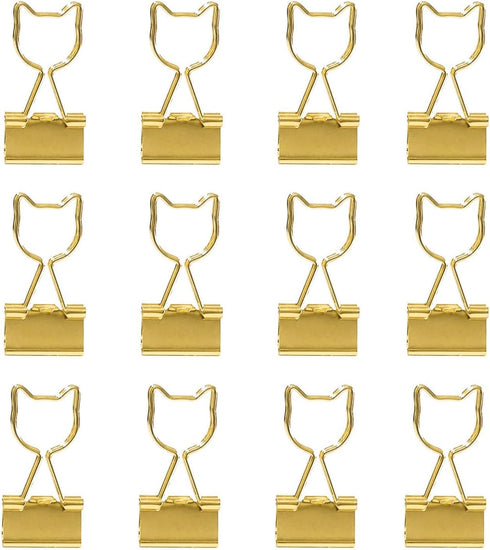 Gold Binder Clips Small, Cat Shaped 3/4-Inch Medium Gold Paper Clips for Office Decor Supplies (12pcs)...