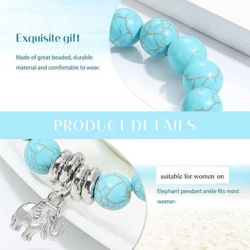 Boho Turquoise Anklets Summer Beach Elephant Ankle Bracelet for Women...
