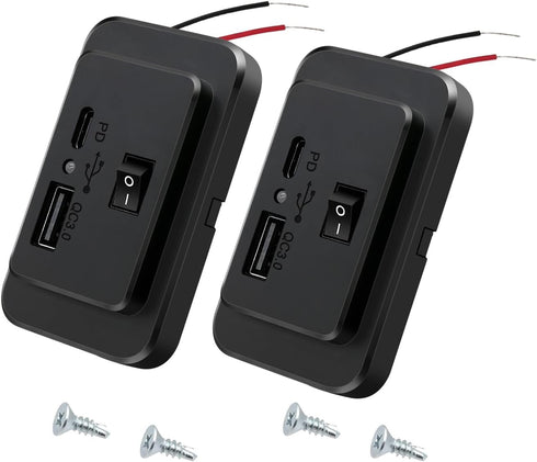 RV USB Outlet with On/Off Switch Upgraded QC3.0 USB PD Charging Socket Panel for 12V-26V Car Vehicles Boat Camper Bus (Black QC3.0+PD)...
