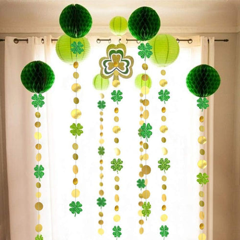Cheerland Green Shamrock Garland St Patricks Day Decorations 4 Leaf Clover Glitter St Paddy's Day Garland Hanging Streamers for St. Patrick's Day ...