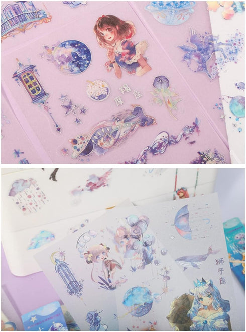 EAMOTOL 48 Sheets Anime Girl Journaling Stationery Stickers - Calendar Decorative Frosted PET Sticker for Scrapbook Journal Diary Planner DIY Craf...