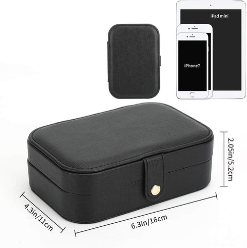 Small Jewelry Box Necklace Ring Storage Organizer Mini Jewelry case Double Layer Travel Jewelry Organizer for Women Girls Gift/Black...