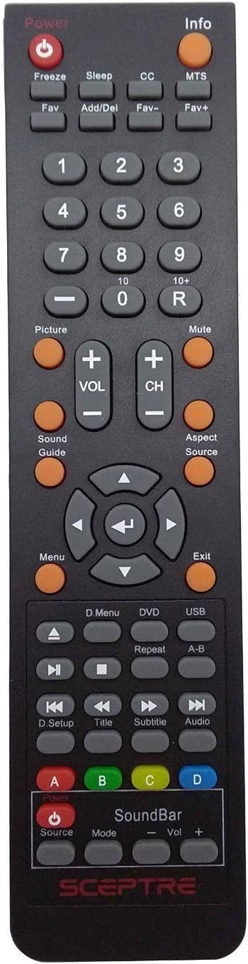 Smartby New Sceptre TV DVD Soundbar Combo Remote for Sceptre TV DVD Soundbar E243BD-FHD E246BD-FHD E325 E245BD-FHDU E325BV-HDCE325-E328BV-FMD E328...