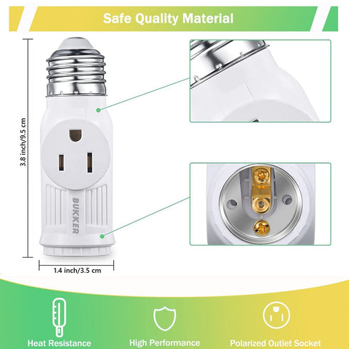 E26/E27/B22 Light Socket to Plug Adapter, 2/3 Prong Light Socket Outlet for Patio, Garage, Porch(1 Pack)...