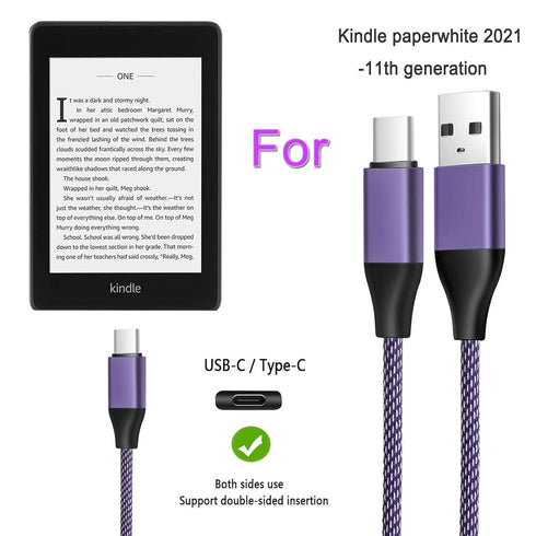 2Pack-3A USB C Fast Charging Cord 6Ft Cable for Charging New Kindle Paperwhite E-Reader 11th Generation 2021,Kids Editon and Signature Edition...