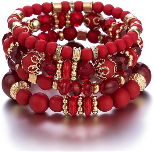 Pingyongchang Stackable Beaded Bracelets for Women Multi-Layer Mixed Color Beaded Stretch Bracelet Crystal Stone Heart Letter Gold Charm Gemstone ...