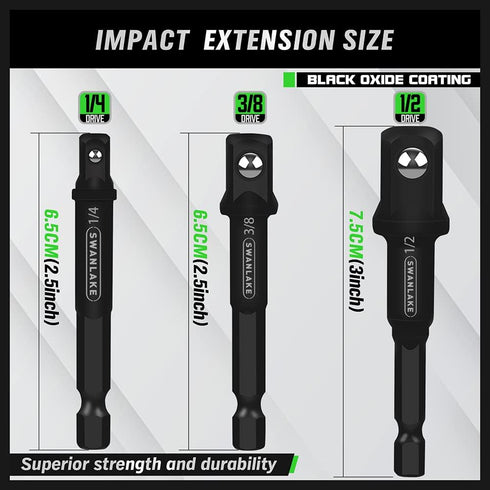 SWANLAKE 7PCS Impact Power Drill Socket-Adapter Set, Hex-Shank Socket to Drill 1/4" 3/8" 1/2" Impact Driver Adapter...