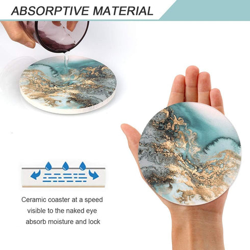 Lahome Marble Pattern Coasters - Round Drinks Absorbent Stone Coaster Set with Ceramic Stone and Cork Base for Kinds of Mugs and Cups (Blue, Set o...