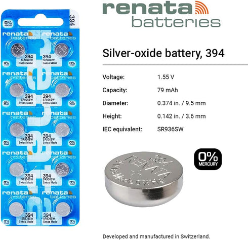 3 Renata 394 Button Cell Watch Batteries...