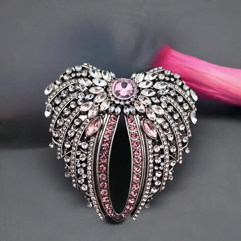 Large Angel Wings Brooch Pin For Women Silver Pink Rhinestone for Jackets, Vests, Coats, Bag Accessories...