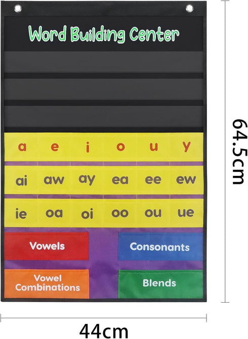 Boczif Word Building Center Pocket Chart for Educational Preschool Learning Resources, Syllable, Word Recognition Pocket Chart with Word Families ...