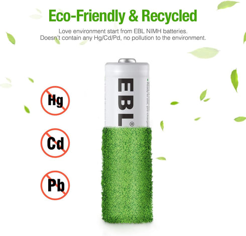 EBL AA Rechargeable Batteries,1.2V NiMH Double A Battery 2800mAh High Capacity Pre-Charged Long Lasting - 4 Pack...