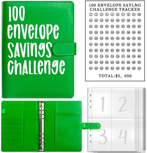 100 Envelope Challenge Binder, Easy and Fun Way to Save $5,050,Savings Challenges Binder,Budget Binder with Cash Envelopes (Emerald Green)...