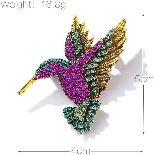 Antique Tone Bird Hummingbird Sparkly Multi Colors Austrian Crystal Pin Brooch Jewelry...