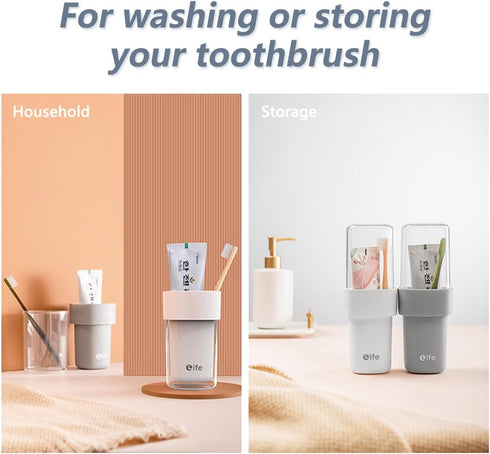Portable Travel Toothbrush Case, Covered Toothbrush Cup Holders, Toothbrush and Toothpaste Travel Case, Toothbrush Storage Organizer Container for...