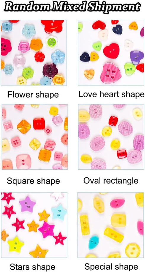 AKOAK 1 Bottle (Approx. 400Pcs) Handmade Candy-Colored Children's Clothing Buttons, Square/Heart-Shaped/Flower-Shaped, a Variety of Shapes and Col...
