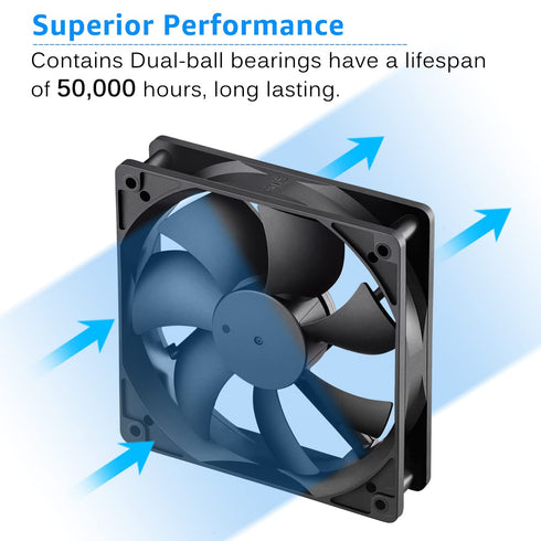 GDSTIME Dual Ball Bearings 120mm x 120mm x 25mm 5 inch 12v Brushless DC Cooling Exhaust Fan, For Desktop...