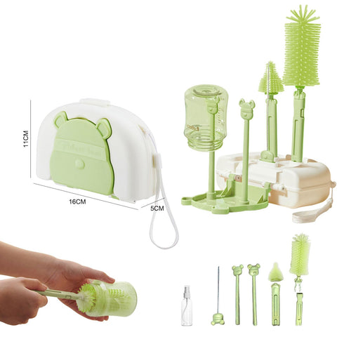 Bottle Brush Set-6 in 1 Baby Bottle Cleaner Set with Drying Rack,Silicone Baby Bottle Brush,Straw Brush,Nipple Brush,Soap Dispenser and Storage Bo...