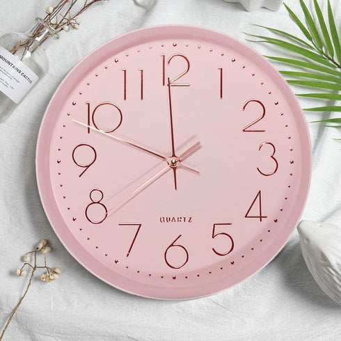 Maxspace Pink Wall Clock Silent Non-Ticking, 12in Analog Wall Clock in Battery Operated?Cute Decorative Clock for School Office Classroom Bedroom ...