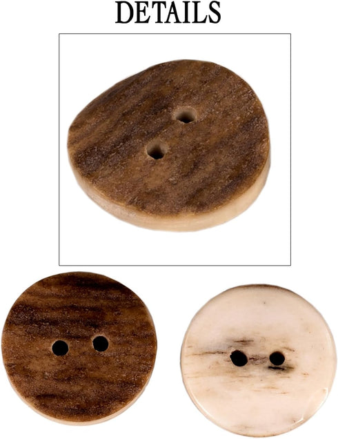 Natural Round Shape Deer, Elk Antler Buttons 3 Sizes 5pieces (25 mm (0.98 inch))...