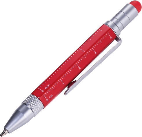 Troika Multi-Tasking Ballpoint Pen (Small), Centimeter/Inch Ruler, Slotted/Phillips Screwdriver, Stylus (Red), Black Lead, Includes 2 Refills, Alu...