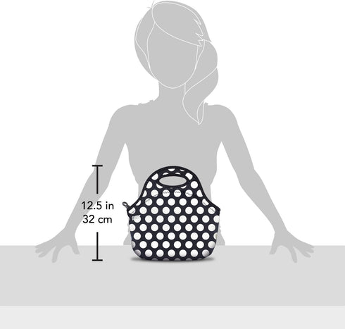 BUILT Gourmet Getaway Soft Neoprene Lunch Tote Bag - Lightweight, Insulated and Reusable, One Size, Big Dot Black & White...