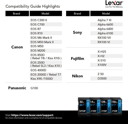 Lexar High-Performance 800x 256GB SDXC UHS-I Memory Card, C10, U3, V30, Full-HD & 4K Video, Up to 120MB/s Read, for Point-and-Shoot Cameras, Mid-R...