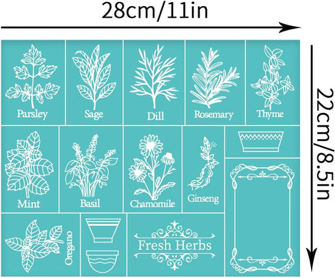 OLYCRAFT 11x8.6 Inch 2Pcs Self-Adhesive Silk Screen Printing Stencil Plants Pattern Mesh Transfers Stencil Herbs Flowerpot Tag Silk Screen Stencil...