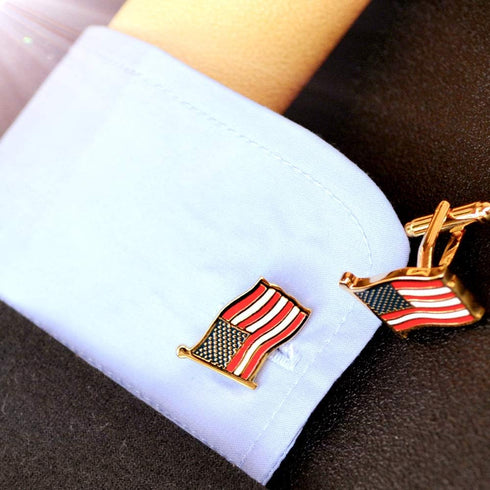 BXLE America Flag Tie Bar Clip and Cufflinks + Brooch Lapel Pin Set for Men, American USA US Cuff Links Necktie Stickpin Cufflink Button for Cops,...