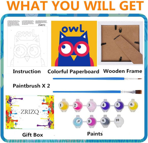 ZRIZQ Paint by Numbers for Adults Beginner Kids Ages 6-8-12 with Wooden Frame,Easy Paint by Numbers for Gift Home Decoration 8x8 Inch(Owl)...
