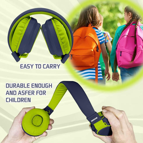 Kids Headphones Bluetooth 5.3 Wireless 60H Play Time Volume Limited 85/110dB Over Ear Foldable Protection Headset/Wired Aux Built-in Mic for Boy G...