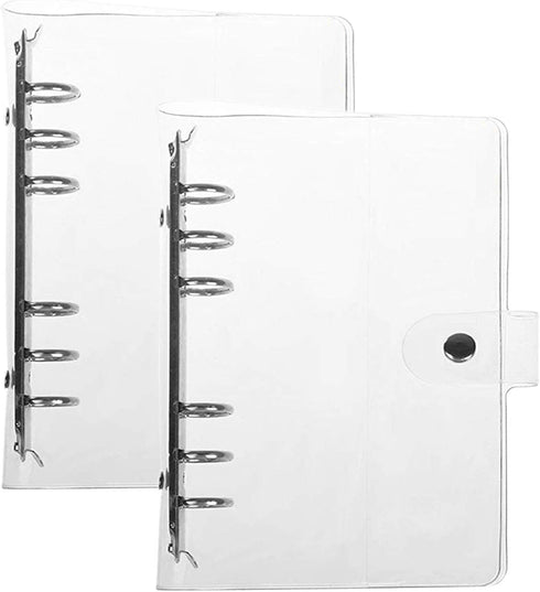 FUKQVOD Pack of 2 Transparent Soft PVC 6-Ring Binder Cover w/Snap Button Closure for 6 Hole Planner Pages Refill Insert (White)...