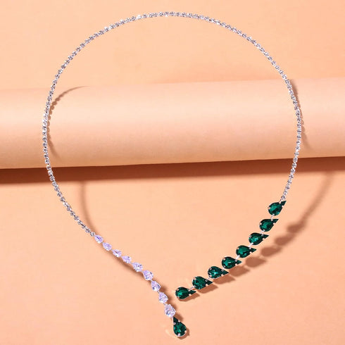 Rhinestone Choker Necklace Green Crystal Necklace Sparkly Rhinestone Choker Necklace Crystal Teardrop Necklace Adjustable Open Necklace for Women ...