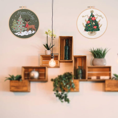 MeruniSkyBirds 3 Sets Embroidery Starter Kit with Christmas Pattern,Cross Stitch Set for Beginners, Full Range of Stamped Embroidery Kits with 3 E...