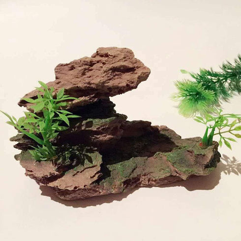 Aquarium Ornament Rock Cave Landscape Artificial Mountain View Stone with Moss Tree Fish Tank Decoration (#Hill B)...