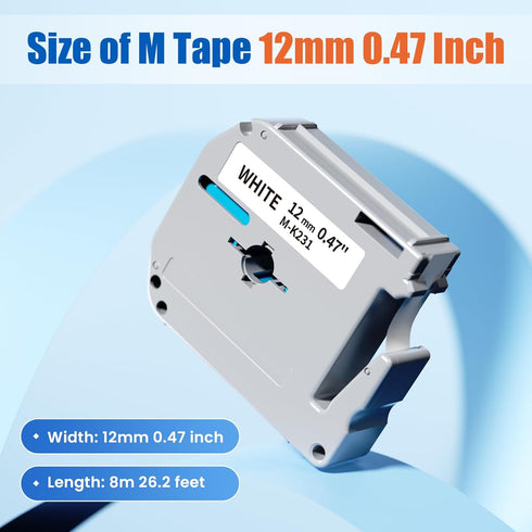 PTM95 Label Tape Replace for Brother M Tape 12mm 0.47 P Touch M-K231 M-K131 MK431 MK531 MK631 MK731 Compatible with Brother PT-M95 PT-65 PT-45 PT-...